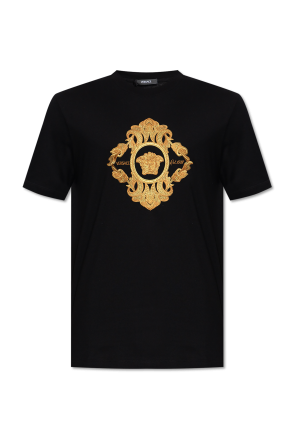 【Versace】1978年再版ロゴコットンクロップトップ Beige 1978 Re-Edition Logo Safety Pin Crop T-shirt by